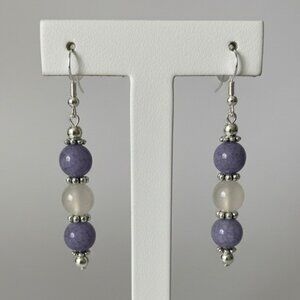 Aquamarine Agate Gemstone Pierced Earrings Handmade